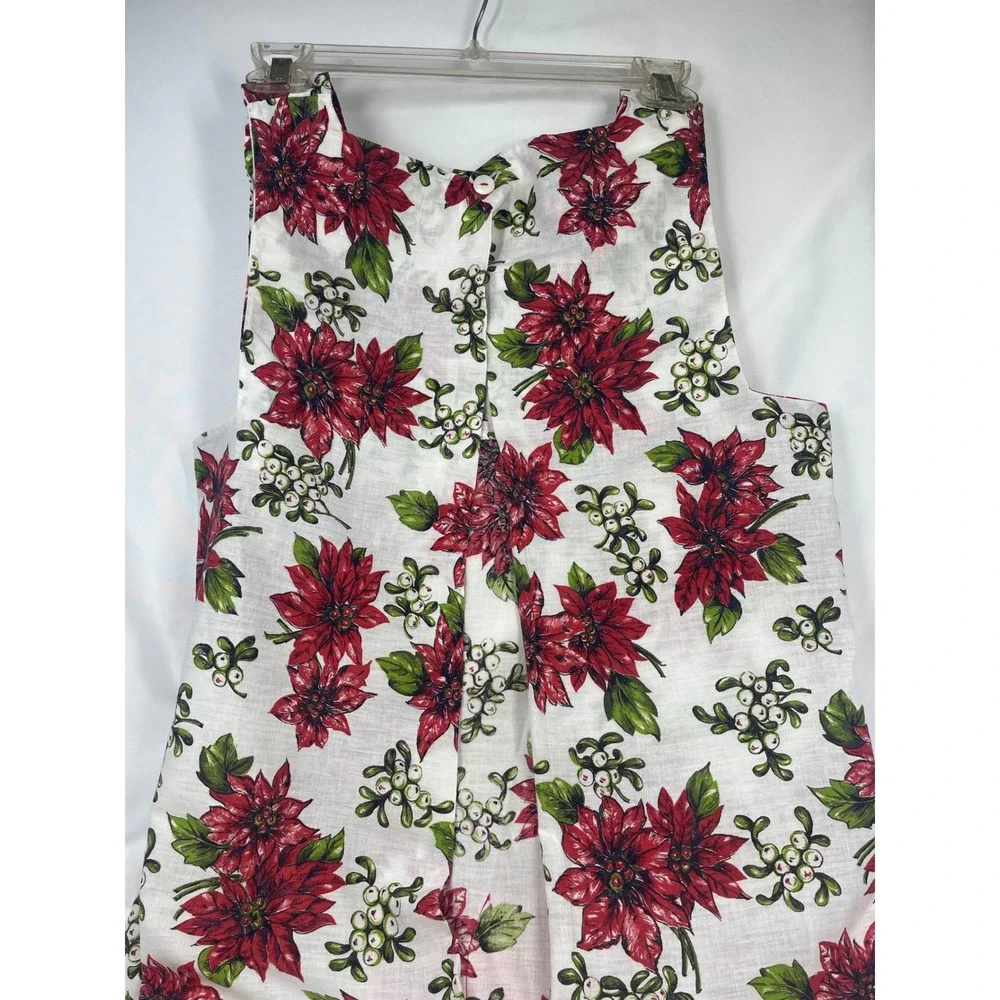 Vintage Handmade Poinsettia Heart Pocket Pinafore Apron White Red
